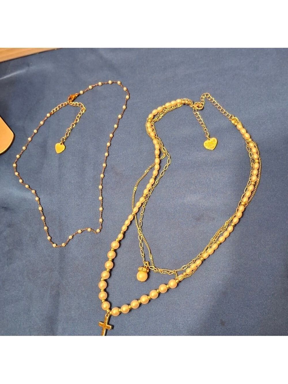 Altar'd State Gold Chain and Cream Pearl Layered Necklace Set 2pc 15"-16"
